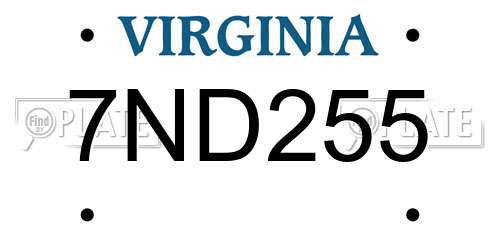 7ND255 Virginia License Plate