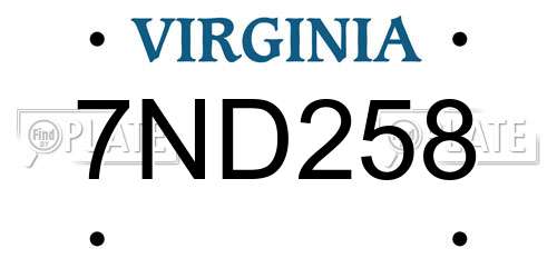 7ND258 Virginia License Plate