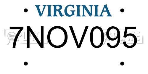 7NOV095 Virginia License Plate
