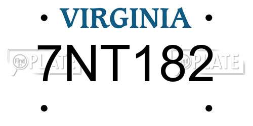 7NT182 Virginia License Plate