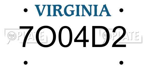 7O04D2 Virginia License Plate