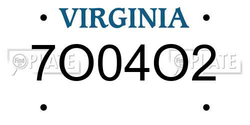 7O04O2 Virginia License Plate