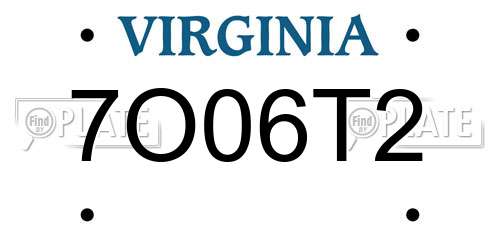 7O06T2 Virginia License Plate