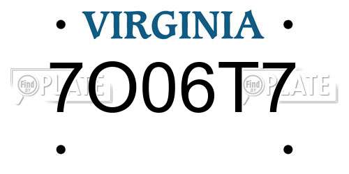 7O06T7 Virginia License Plate