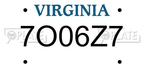 7O06Z7 Virginia License Plate