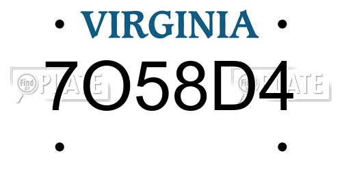 7O58D4 Virginia License Plate