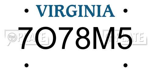 7O78M5 Virginia License Plate