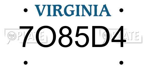 7O85D4 Virginia License Plate
