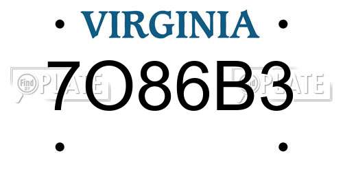 7O86B3 Virginia License Plate