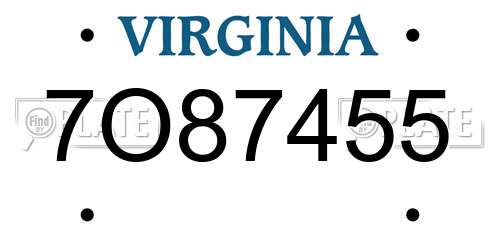 7O87455 Virginia License Plate