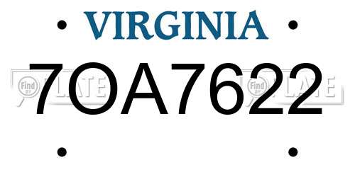 7OA7622 Virginia License Plate