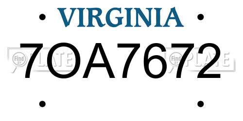 7OA7672 Virginia License Plate