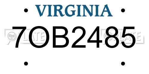 7OB2485 Virginia License Plate