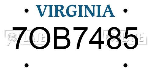 7OB7485 Virginia License Plate