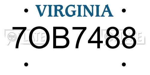 7OB7488 Virginia License Plate