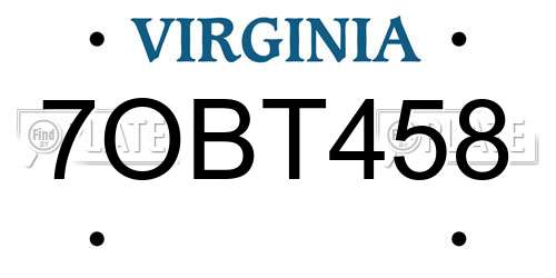 7OBT458 Virginia License Plate