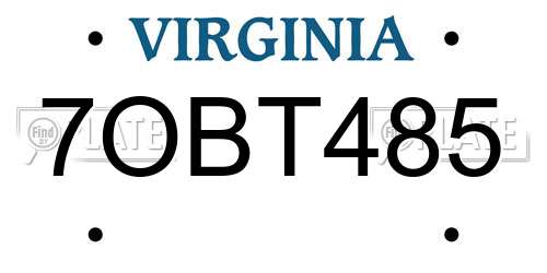 7OBT485 Virginia License Plate