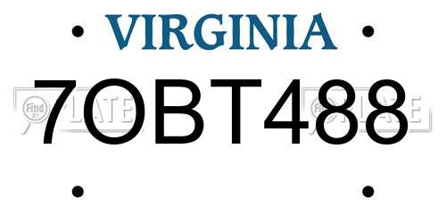 7OBT488 Virginia License Plate