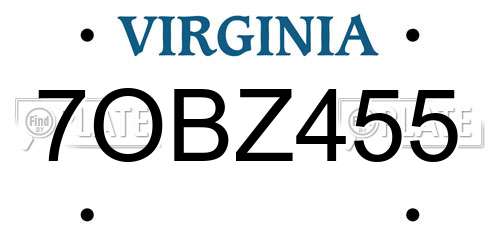 7OBZ455 Virginia License Plate