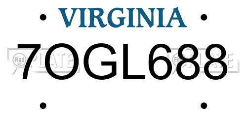 7OGL688 Virginia License Plate