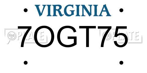 7OGT75 Virginia License Plate
