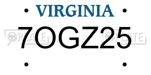 7OGZ25 Virginia License Plate