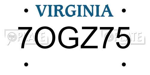 7OGZ75 Virginia License Plate