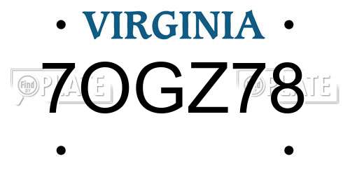 7OGZ78 Virginia License Plate