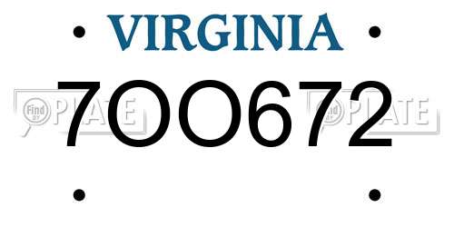 7OO672 Virginia License Plate