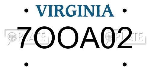 7OOA02 Virginia License Plate
