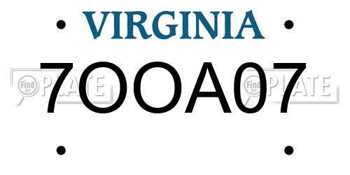 7OOA07 Virginia License Plate
