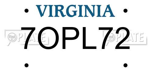 7OPL72 Virginia License Plate