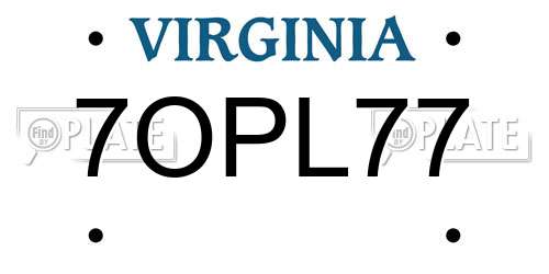 7OPL77 Virginia License Plate
