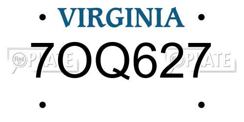 7OQ627 Virginia License Plate