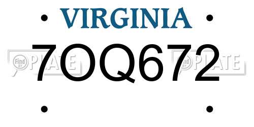 7OQ672 Virginia License Plate