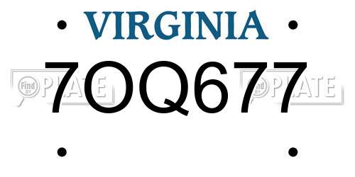 7OQ677 Virginia License Plate