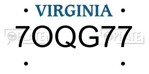 7OQG77 Virginia License Plate