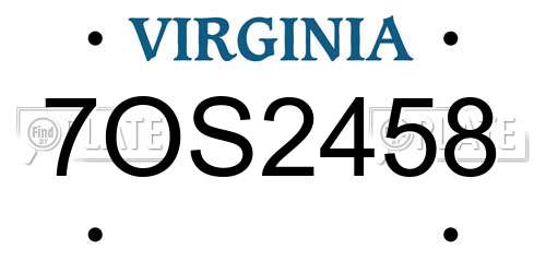 7OS2458 Virginia License Plate