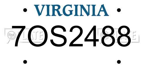7OS2488 Virginia License Plate