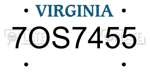 7OS7455 Virginia License Plate