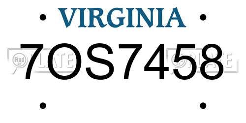 7OS7458 Virginia License Plate