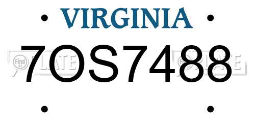7OS7488 Virginia License Plate