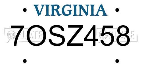 7OSZ458 Virginia License Plate