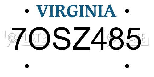 7OSZ485 Virginia License Plate