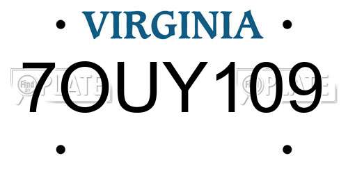 7OUY109 Virginia License Plate