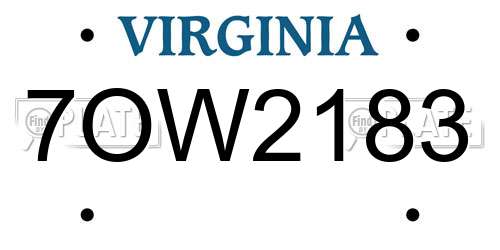 7OW2183 Virginia License Plate