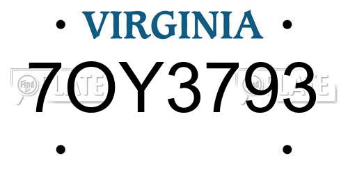 7OY3793 Virginia License Plate