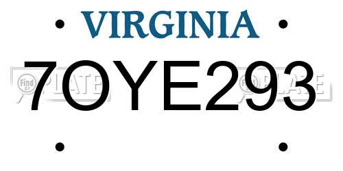 7OYE293 Virginia License Plate