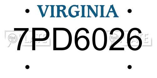 7PD6026 Virginia License Plate