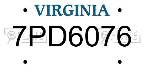 7PD6076 Virginia License Plate